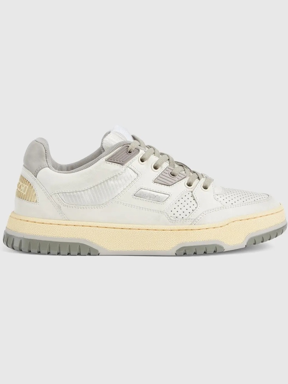 Gucci Women's Distressed Effect Sneakers in White/Grey 39